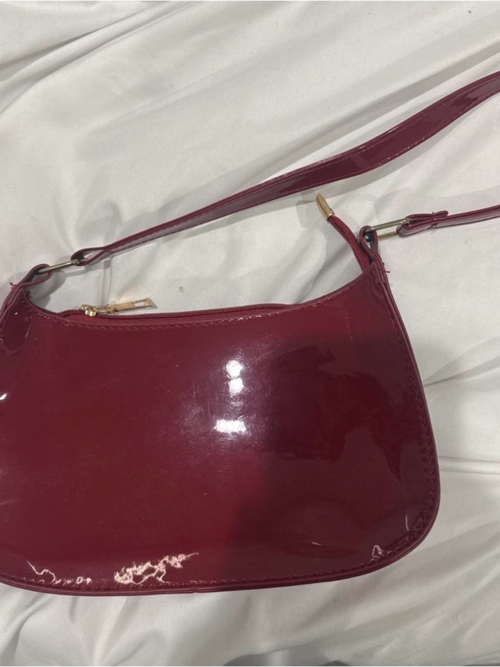 Patent Leather Shoulder Bag in Deep Burgundy